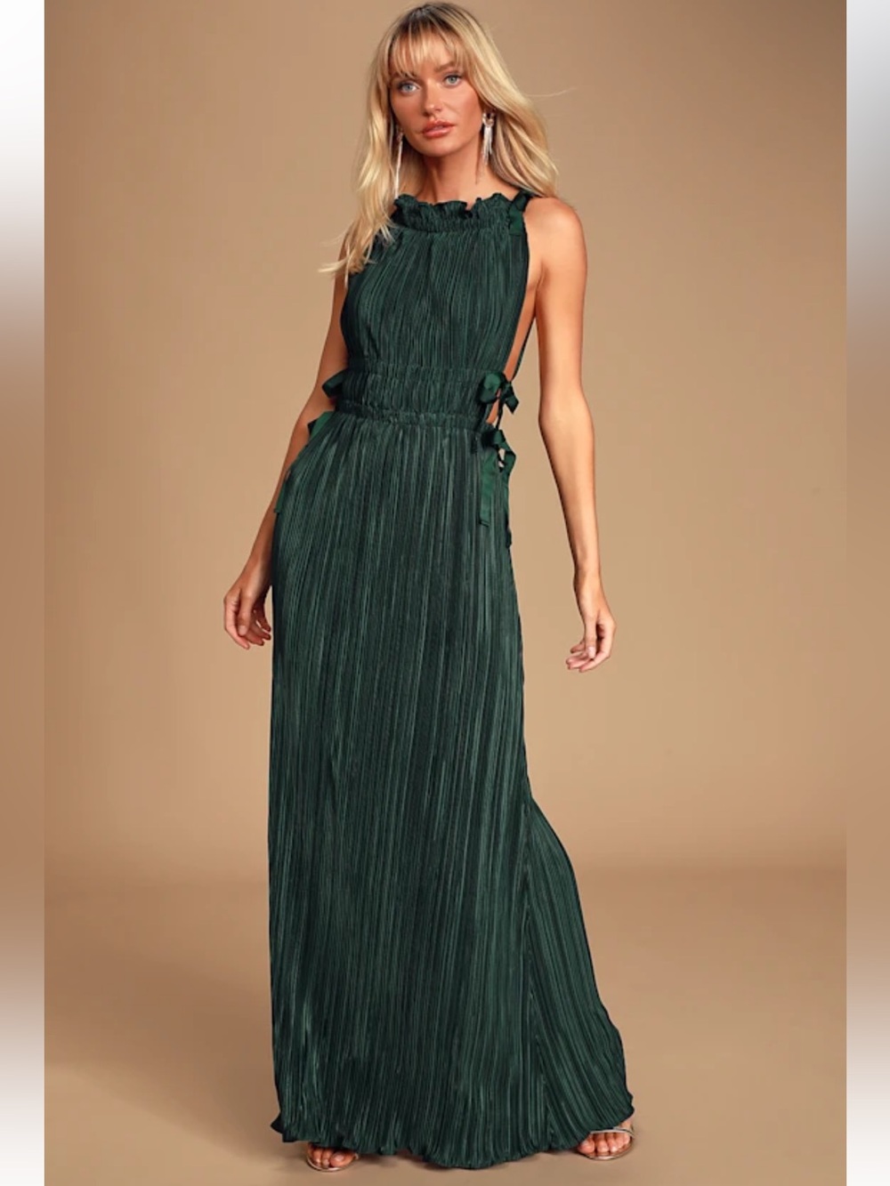 Lulus My Forever Love Forest Green Pleated Maxi Dress Formal